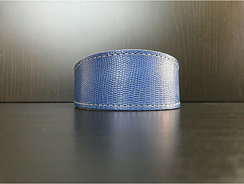 Lined Blue Small Reptile Pattern - Whippet Leather Collar - Size M